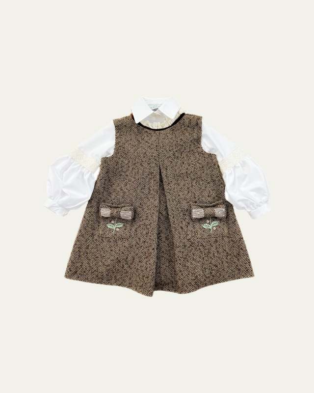 Girl's Herringbone Blouse & Tweed Dress Set, Size 12M-10